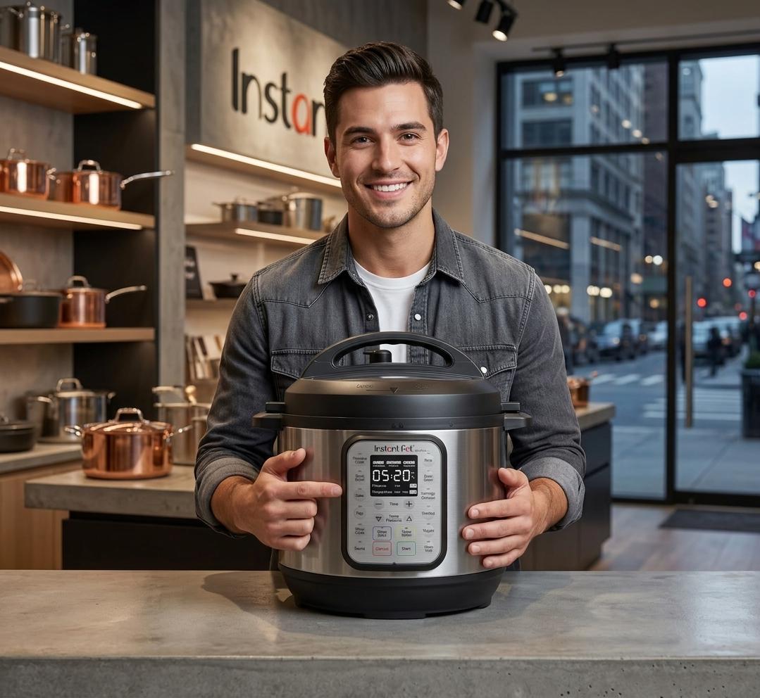 A young man standing in a high-end urban storefront, smiling warmly at the camera while wearing the provided wearable accessory, professional studio lighting, 8k resolution, realistic skin textures.