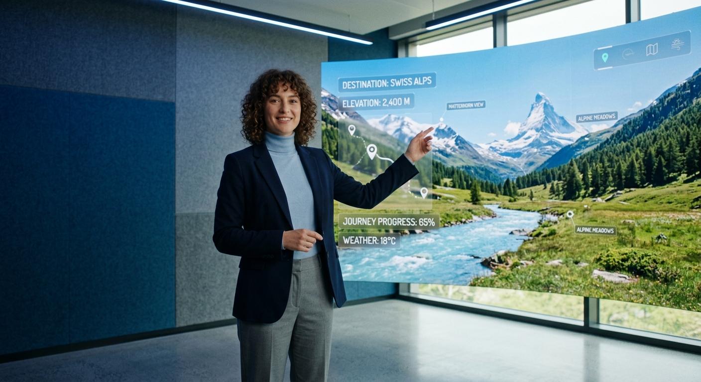 開いた旅行ノートのメモ、小さな地図、パスポート、目的地サムネイルを表示したスマートフォンが並べられたフラットレイ。午後の暖かい光が差し込む俯瞰の構図。